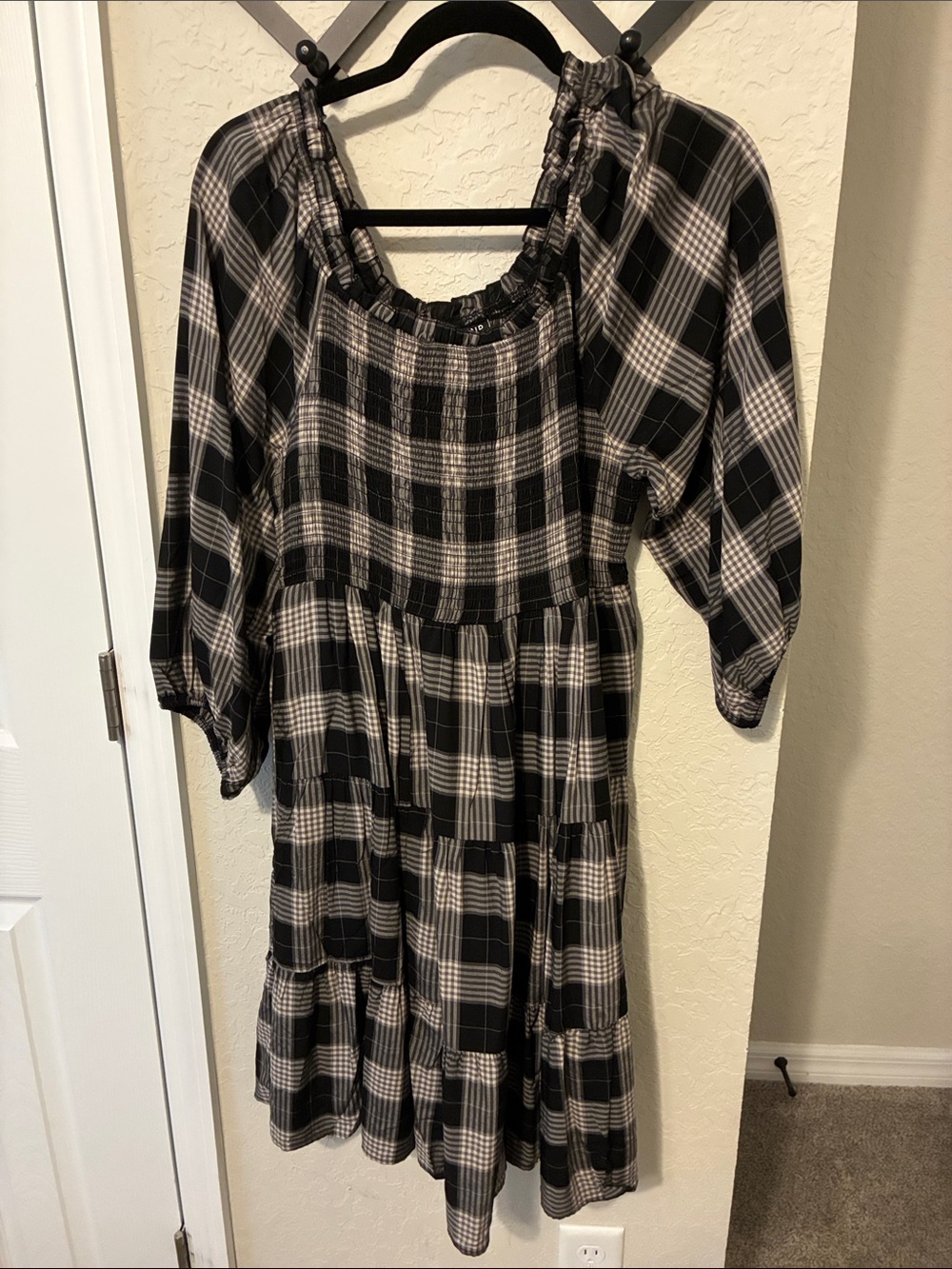 torrid Black and White Plaid Smocked Midi Dress